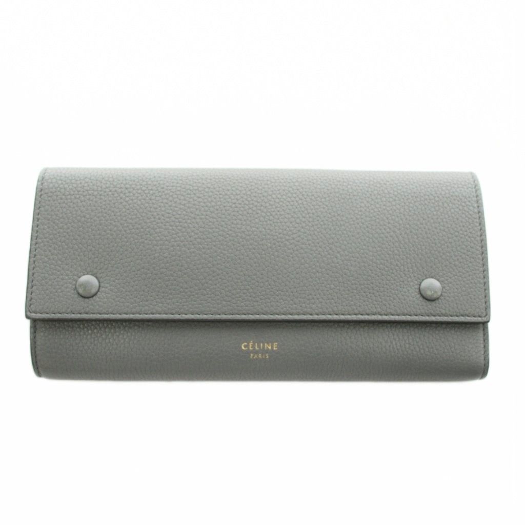 Celine Large Flap Wallet Coin Purse Leather Gray