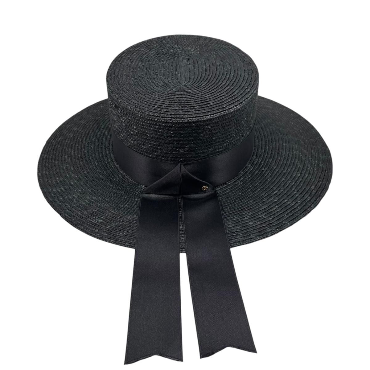 Gucci Straw Hat Ribbon Hat M Double Logo Black