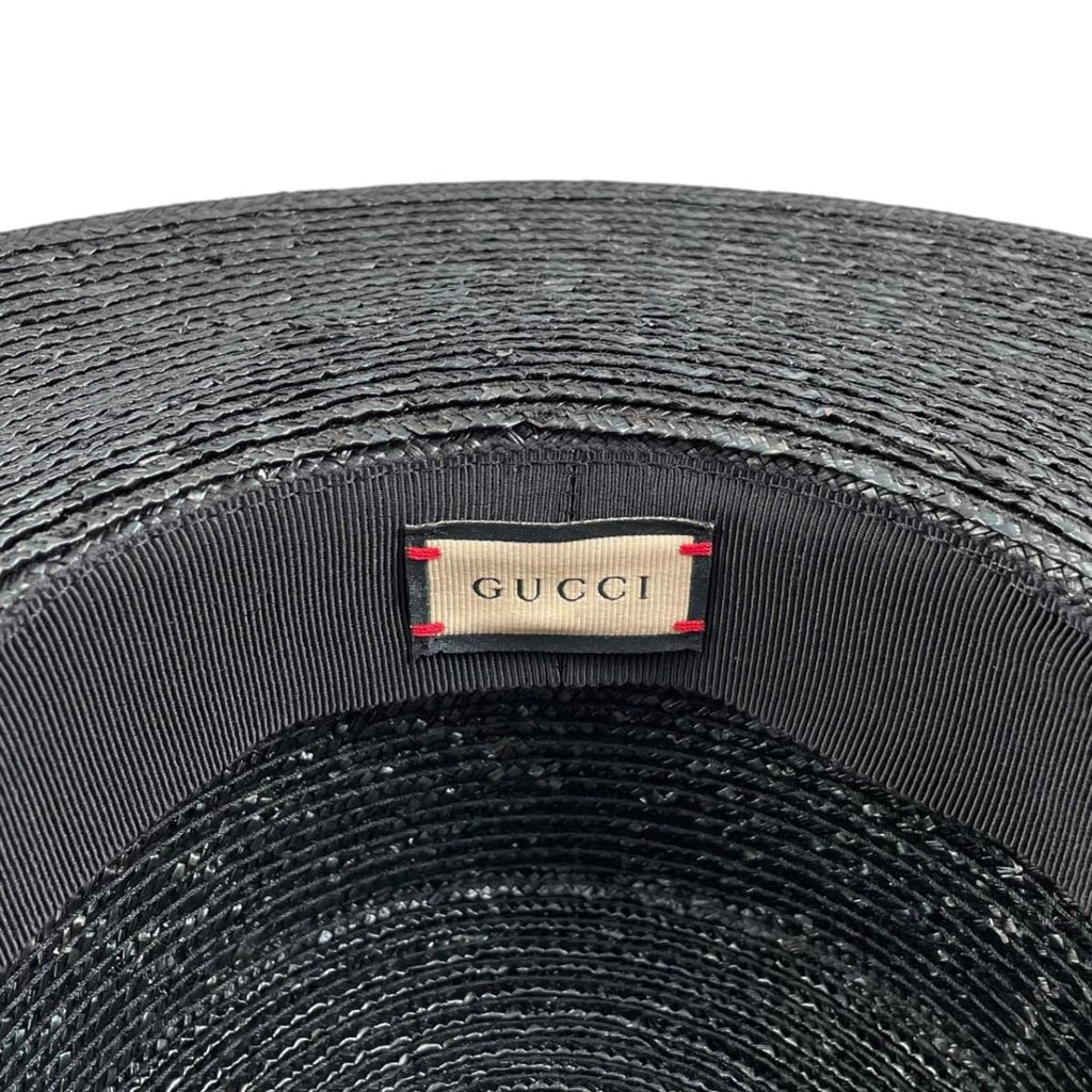 Gucci Straw Hat Ribbon Hat M Double Logo Black — view 9