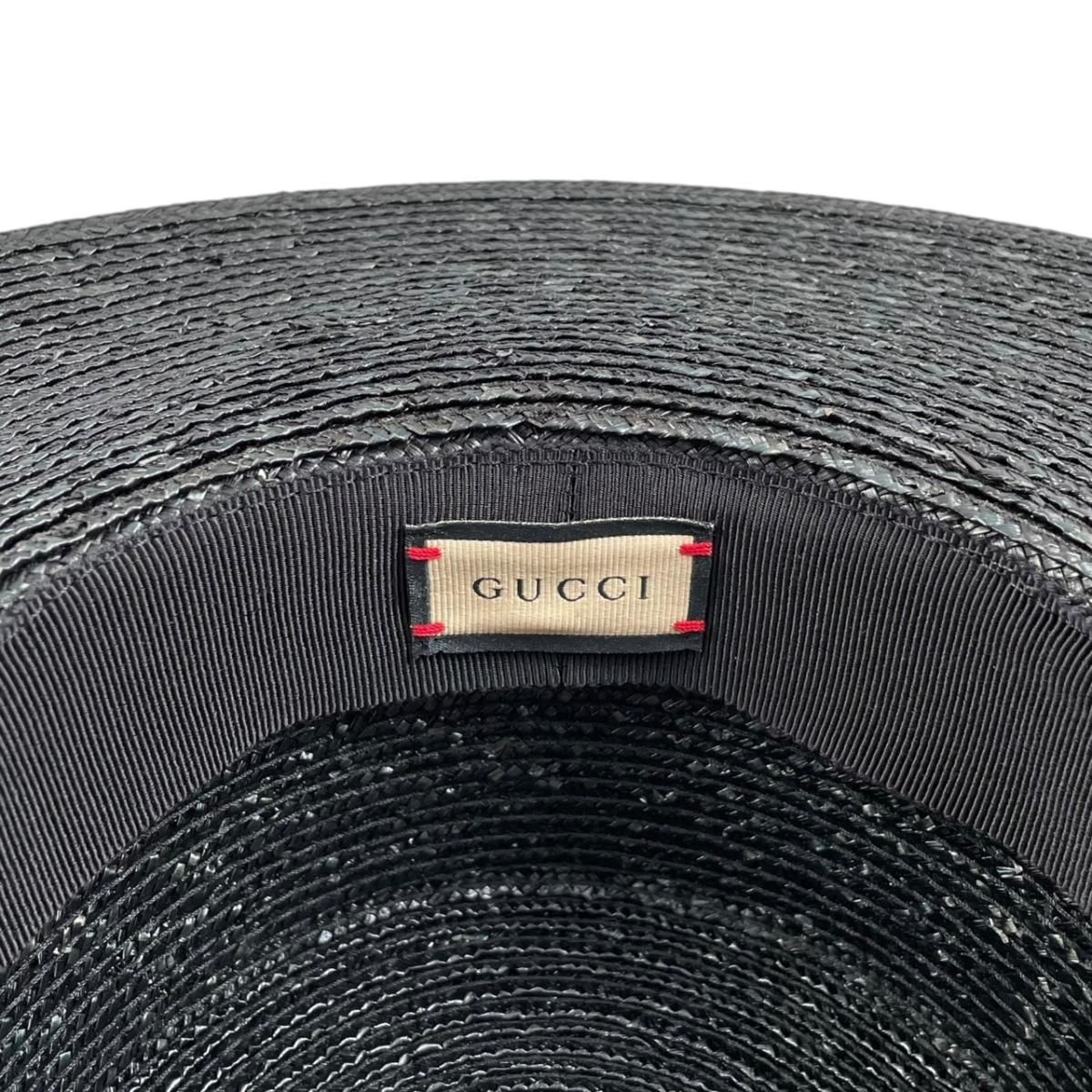 Gucci Straw Hat Ribbon Hat M Double Logo Black — view 9