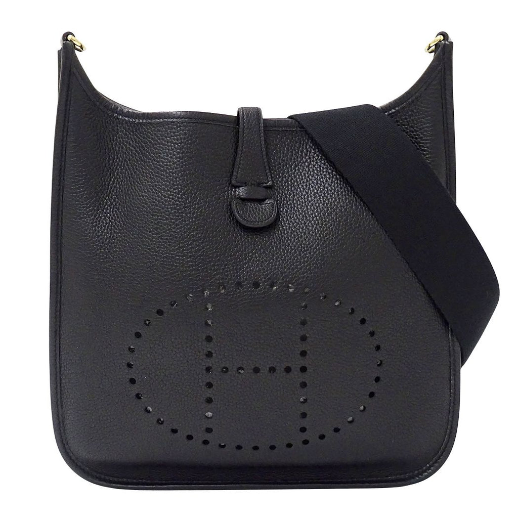 Hermes Shoulder Bag Evelyne 2 PM Taurillon Clemence Black Gold