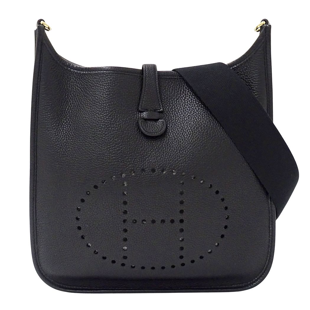 Hermes Shoulder Bag Evelyne 2 PM Taurillon Clemence Black Gold
