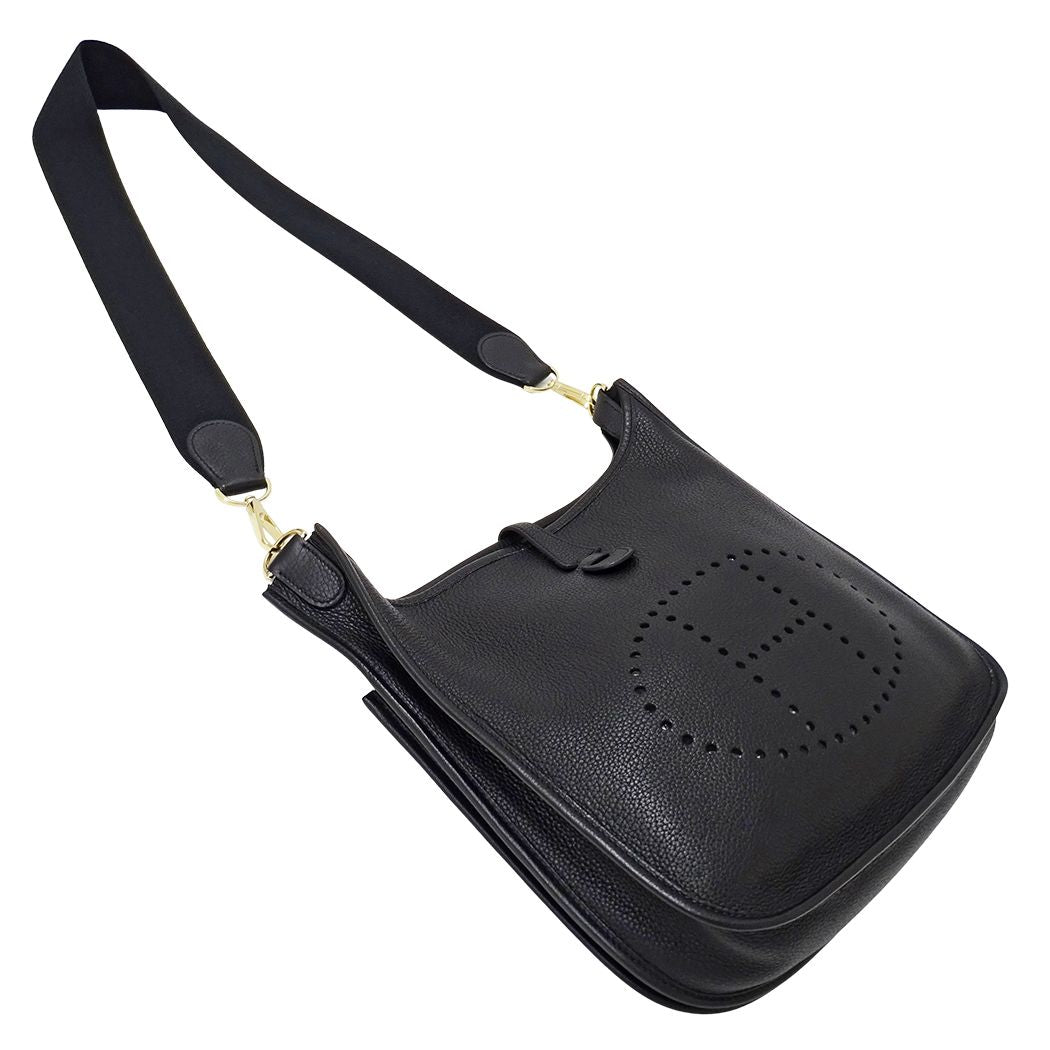 Hermes Shoulder Bag Evelyne 2 PM Taurillon Clemence Black Gold — view 4