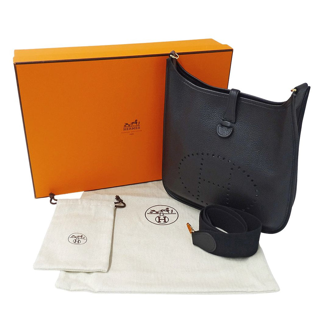Hermes Shoulder Bag Evelyne 2 PM Taurillon Clemence Black Gold — view 8