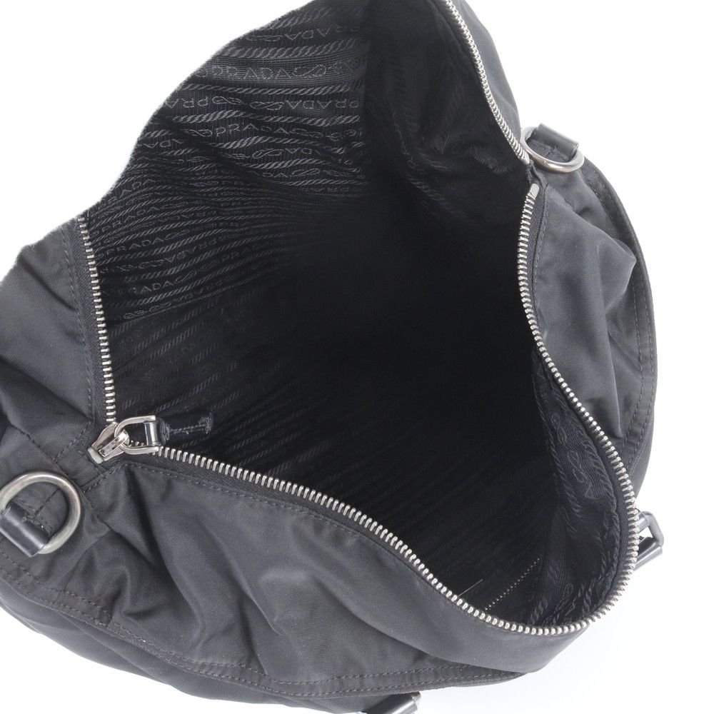 Prada Tessuto Nylon Triangle Logo Leather Boston Bag — view 7