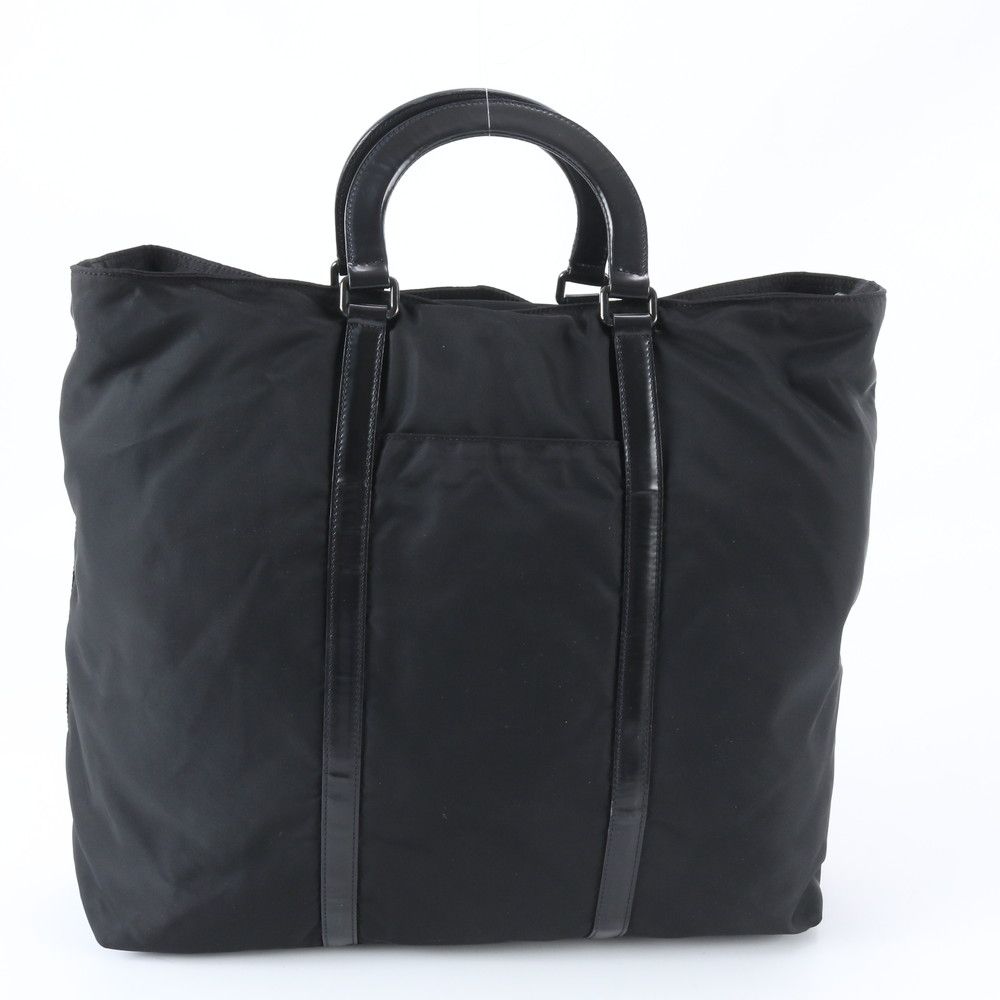 Prada Tessuto Nylon Triangle Logo Leather Boston Bag — view 3