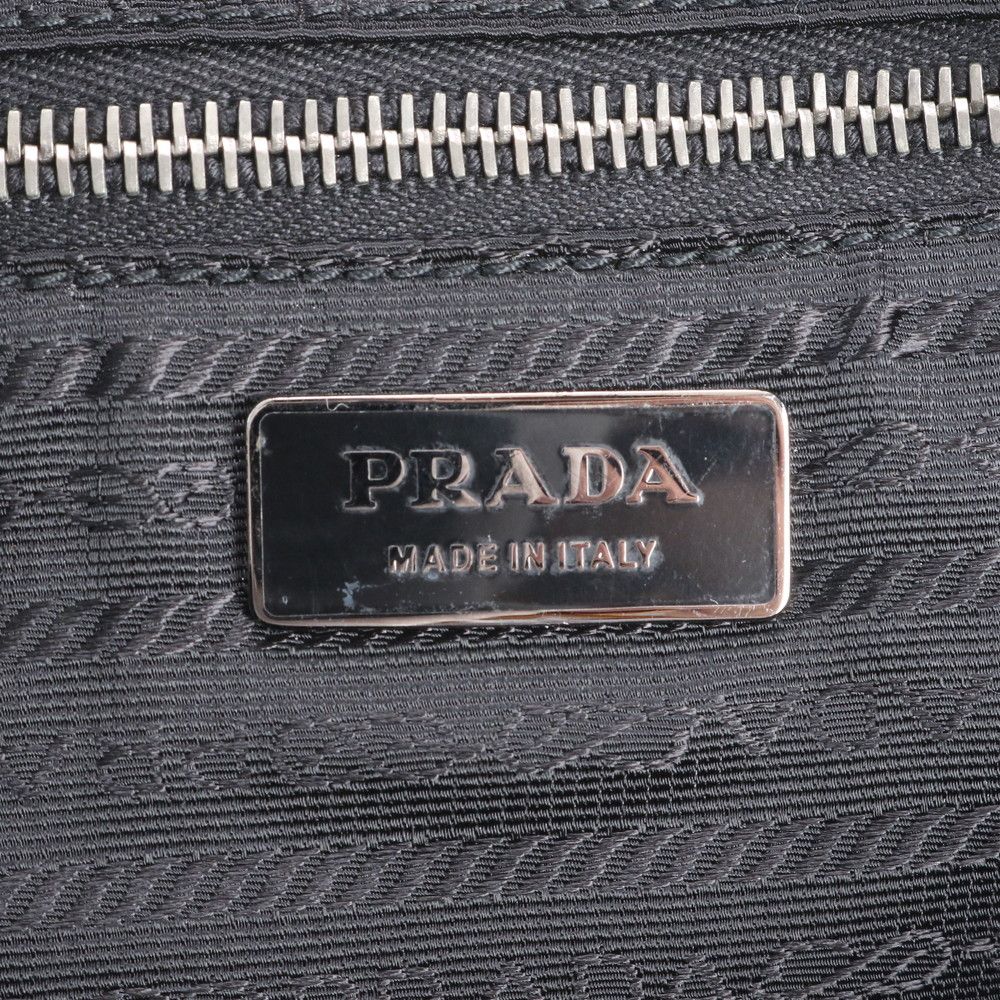 Prada Tessuto Nylon Triangle Logo Leather Boston Bag — view 8