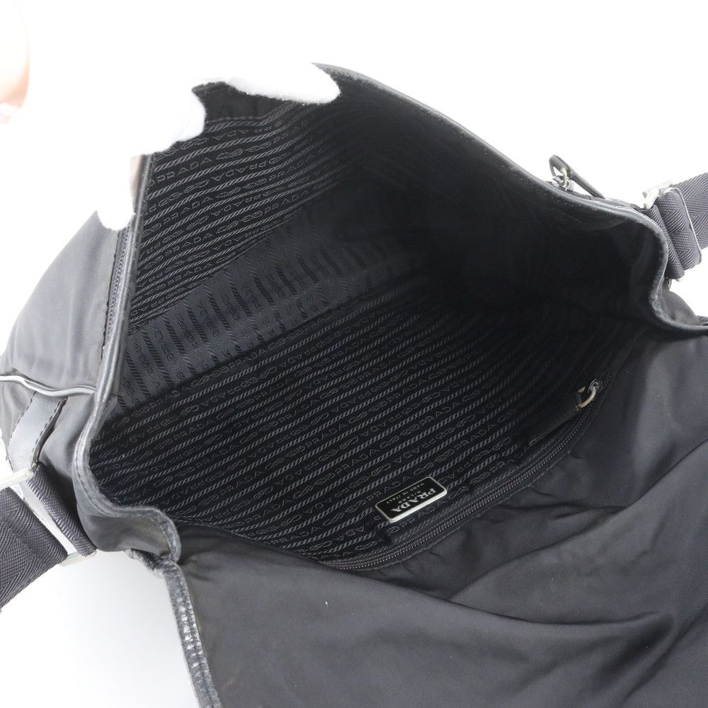 Prada Tessuto Nylon Triangle Logo Leather Shoulder Bag Crossbody Messenger — view 7