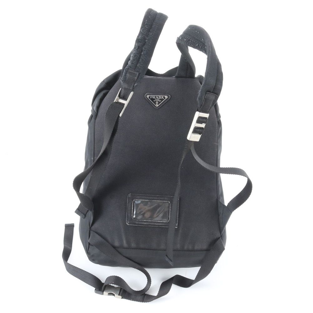 Prada Tessuto Nylon Triangle Logo Leather Backpack Black — view 3
