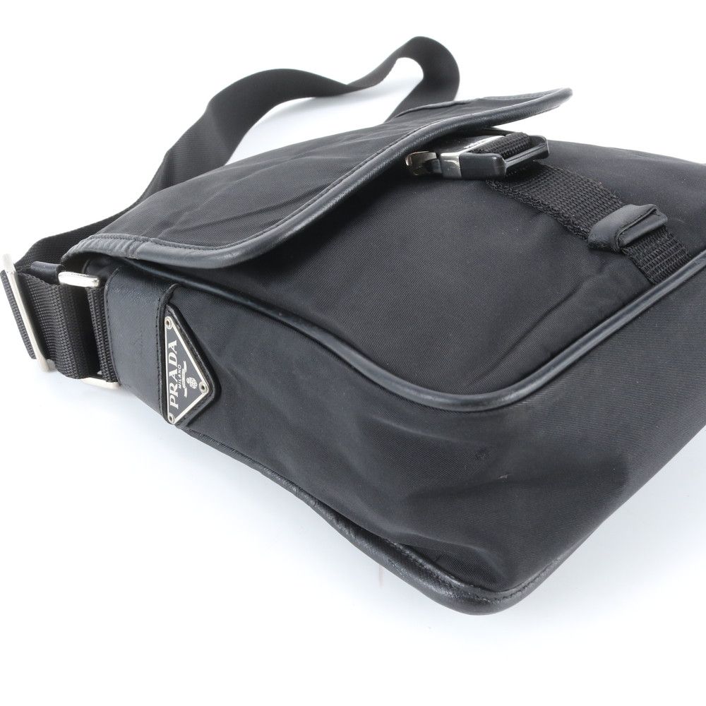 Prada Tessuto Nylon Triangle Logo Leather Shoulder Bag Crossbody Messenger — view 6