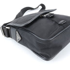 Prada Tessuto Nylon Triangle Logo Leather Shoulder Bag Crossbody Messenger — view 6
