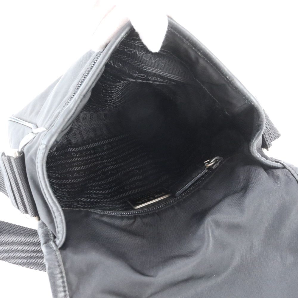 Prada Tessuto Nylon Triangle Logo Leather Shoulder Bag Crossbody Messenger — view 7