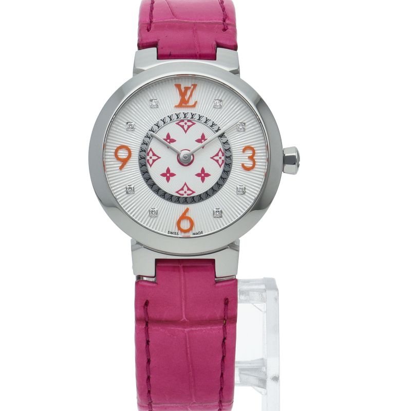 Louis Vuitton Tambour Slim PM Watch 28 Diamond Fuchsia &orange — view 2