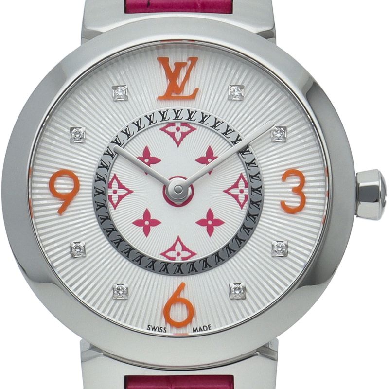 Louis Vuitton Tambour Slim PM Watch 28 Diamond Fuchsia &orange