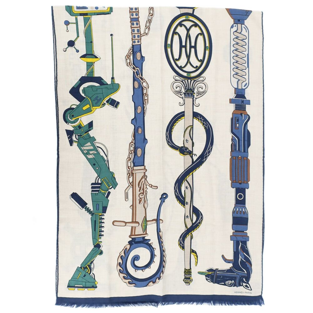 Hermes Heaven Rectangle Katsouna Shawl Cashmere Silk Beige Multicolor Scarf