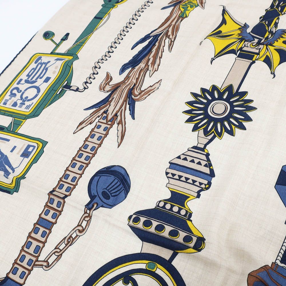 Hermes Heaven Rectangle Katsouna Shawl Cashmere Silk Beige Multicolor Scarf — view 7