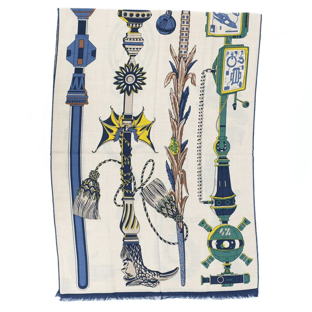 Hermes Heaven Rectangle Katsouna Shawl Cashmere Silk Beige Multicolor Scarf — view 2