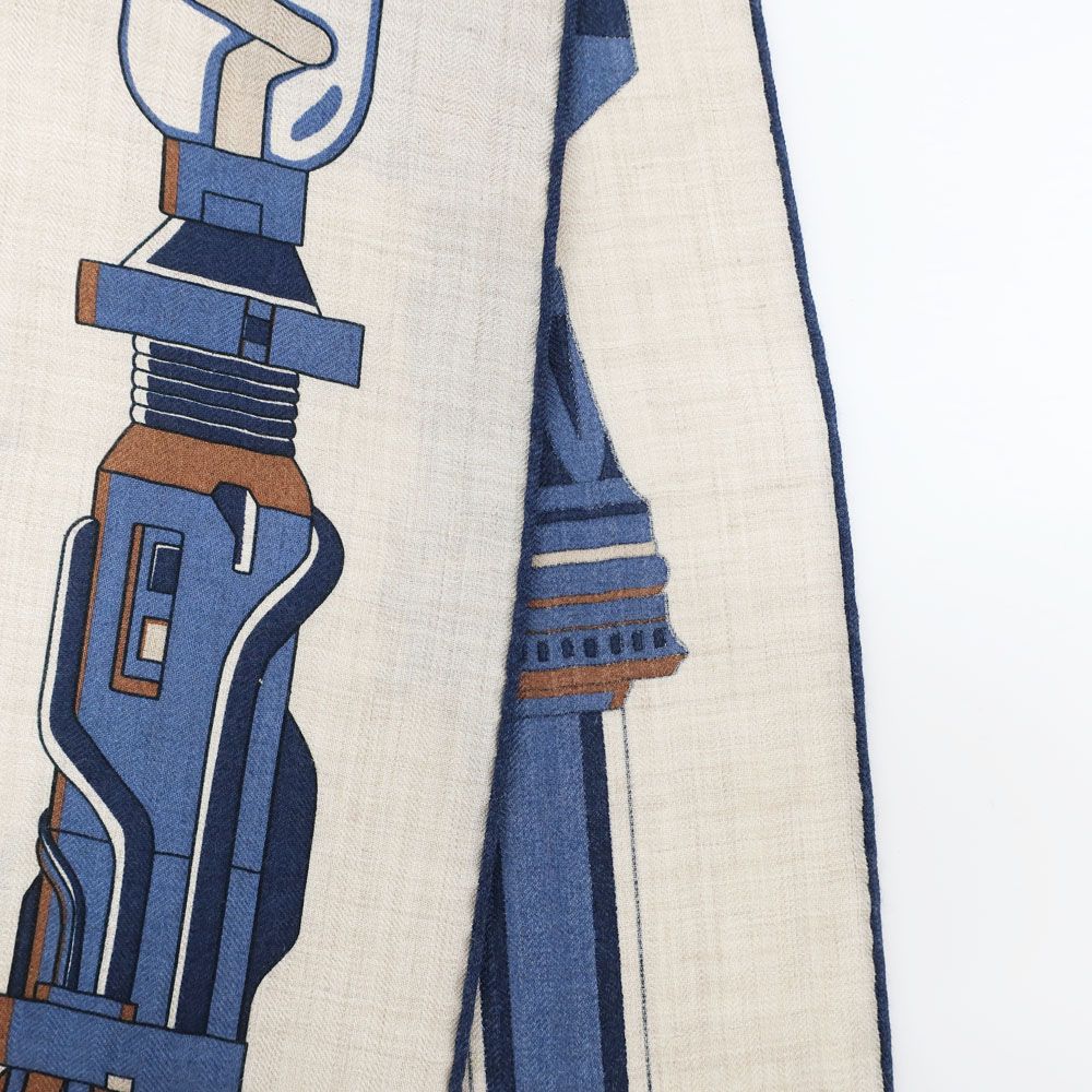 Hermes Heaven Rectangle Katsouna Shawl Cashmere Silk Beige Multicolor Scarf — view 6