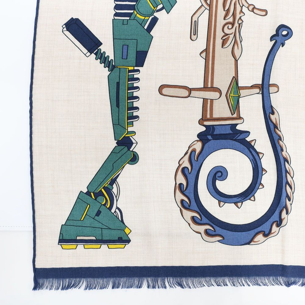 Hermes Heaven Rectangle Katsouna Shawl Cashmere Silk Beige Multicolor Scarf — view 5