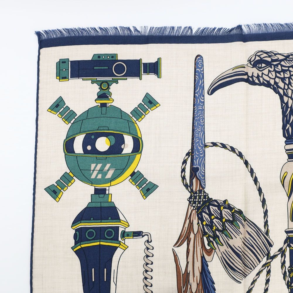 Hermes Heaven Rectangle Katsouna Shawl Cashmere Silk Beige Multicolor Scarf — view 4
