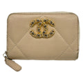 Chanel Coin Case 19 Beige Zip Around Lambskin