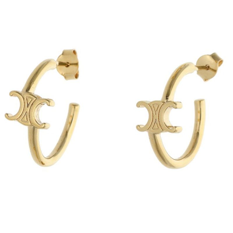 Celine Asymmetric Hoop Triomphe Logo Earrings