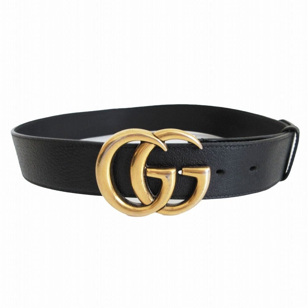 Gucci Belt Double Shiny Buckle Wide Black 85.34
