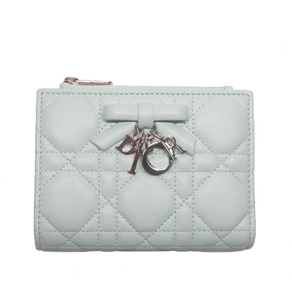 Dior Lady Dior Cannage Dahlia Wallet Bifold Ice Blue