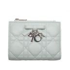 Dior Lady Dior Cannage Dahlia Wallet Bifold Ice Blue