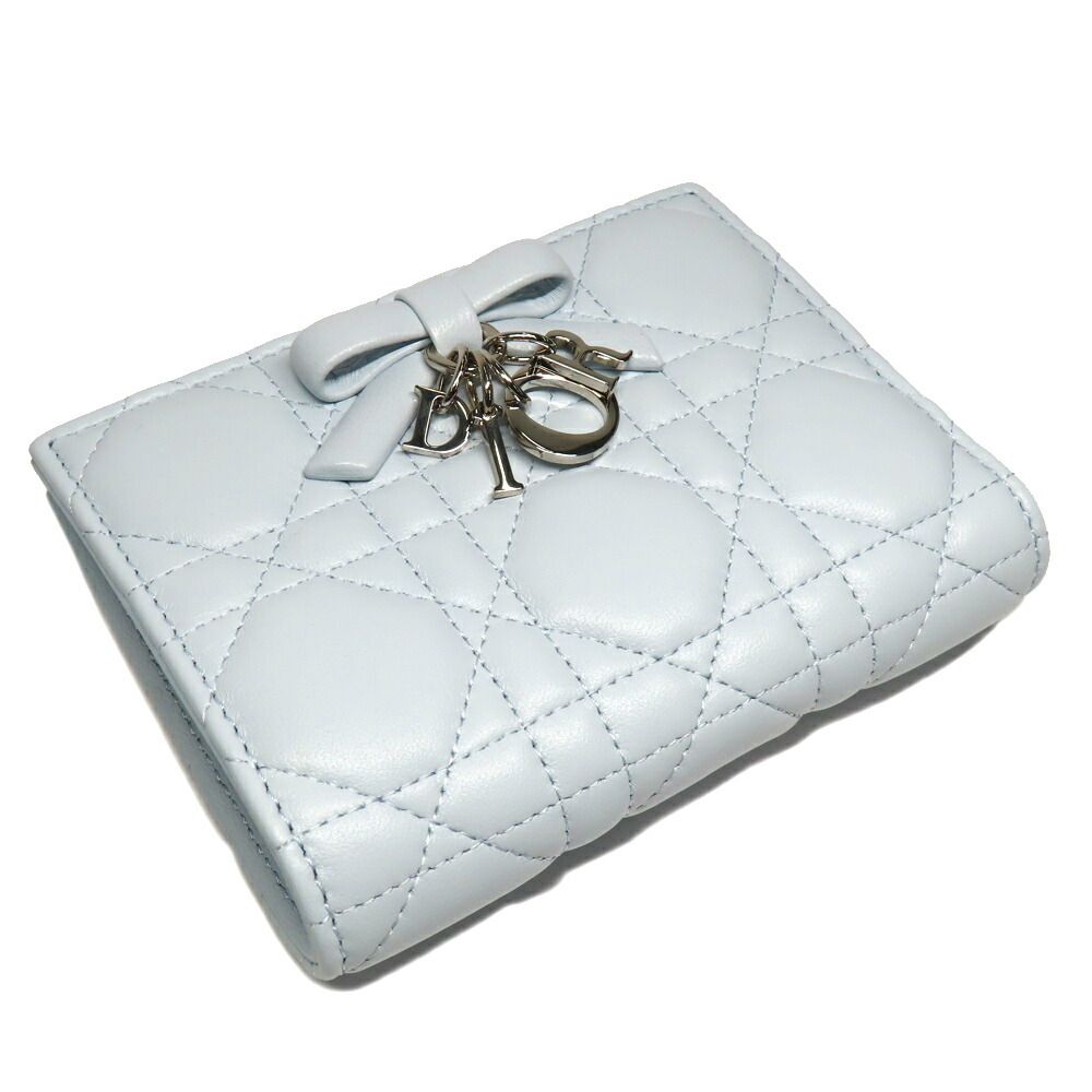 Dior Lady Dior Cannage Dahlia Wallet Bifold Ice Blue — view 3