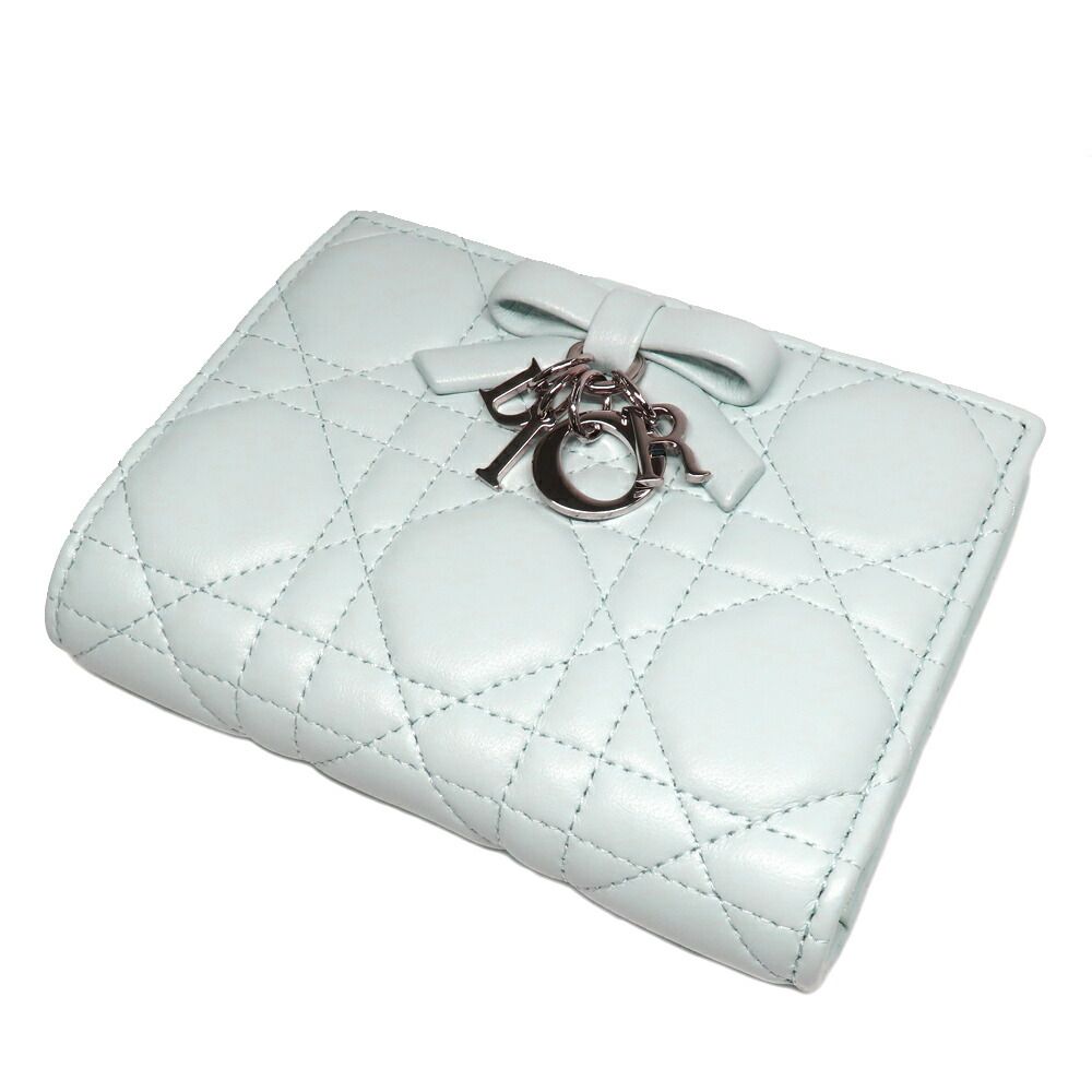 Dior Lady Dior Cannage Dahlia Wallet Bifold Ice Blue — view 2