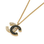 Chanel Necklace CC Logo Rhinestone Metal Gold — view 3