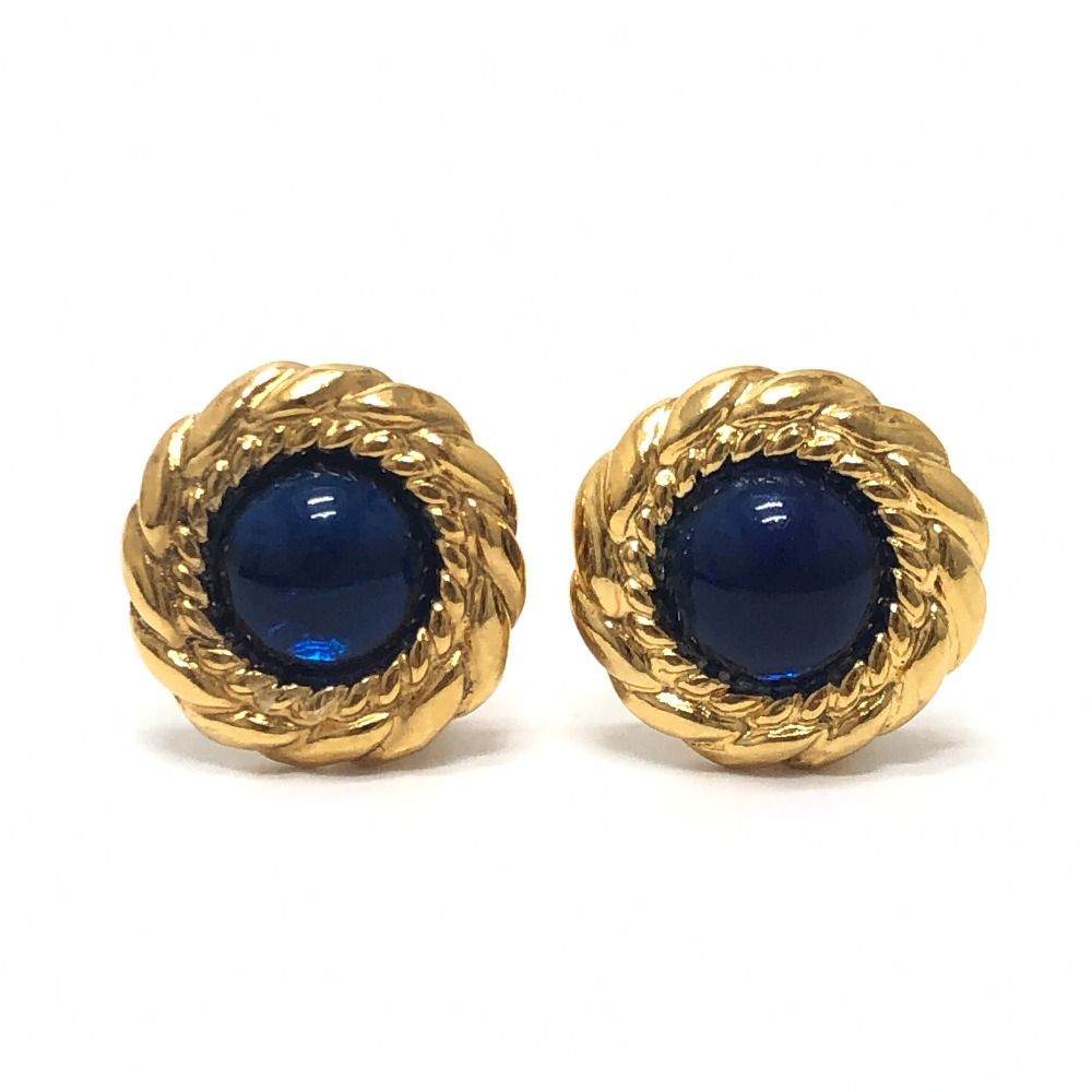 Chanel Earrings Blue Cabochon Metal Gold