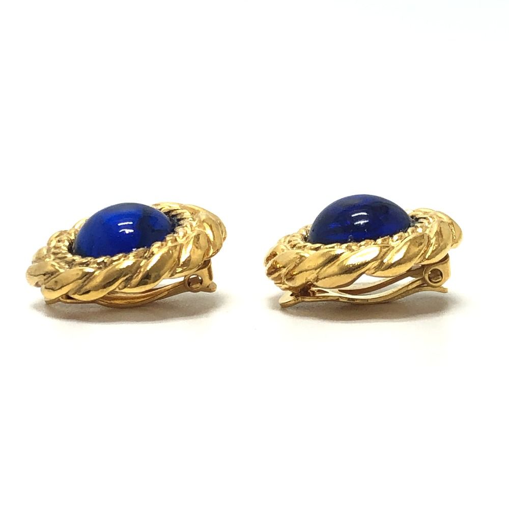 Chanel Earrings Blue Cabochon Metal Gold — view 3