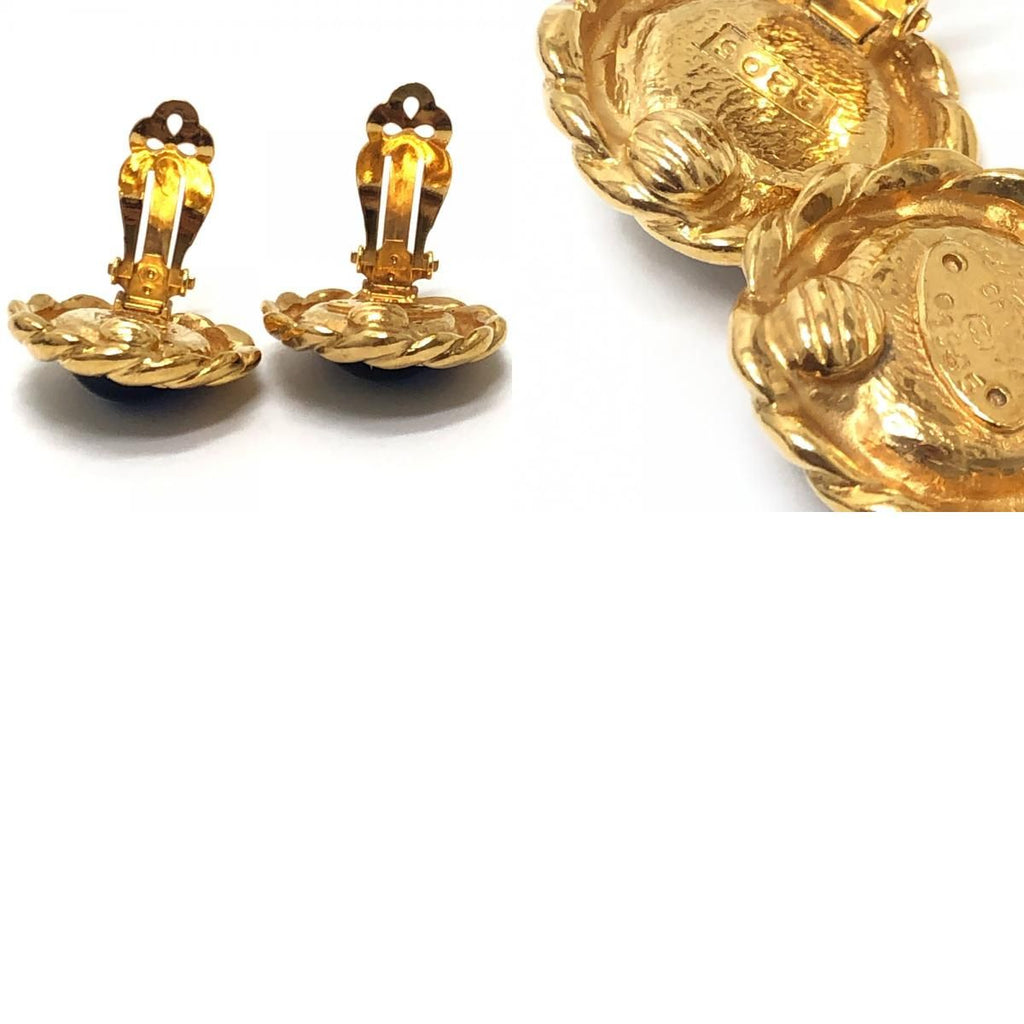 Chanel Earrings Blue Cabochon Metal Gold — view 9