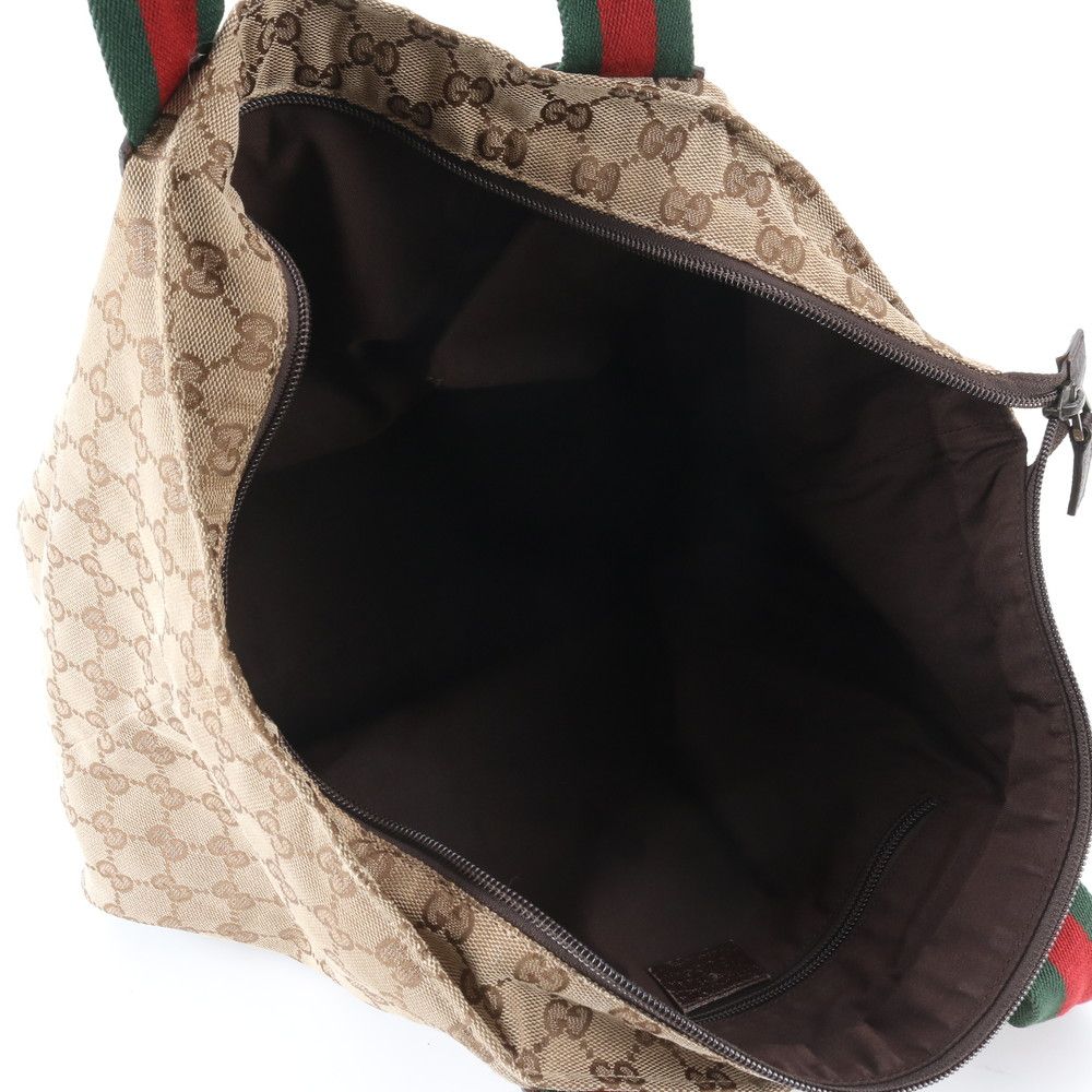 Gucci GG Canvas Sherry Line Leather Tote Shoulder Hand — view 7