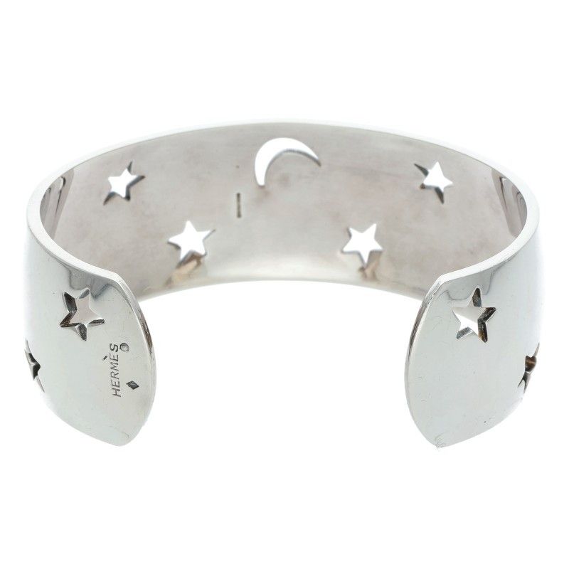 Hermes Moon Star Silver Bangle Bracelet — view 2