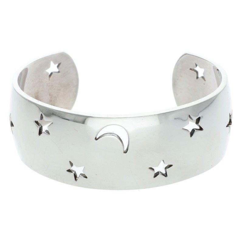 Hermes Moon Star Silver Bangle Bracelet