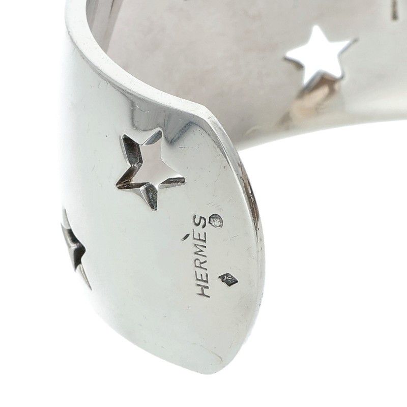 Hermes Moon Star Silver Bangle Bracelet — view 3