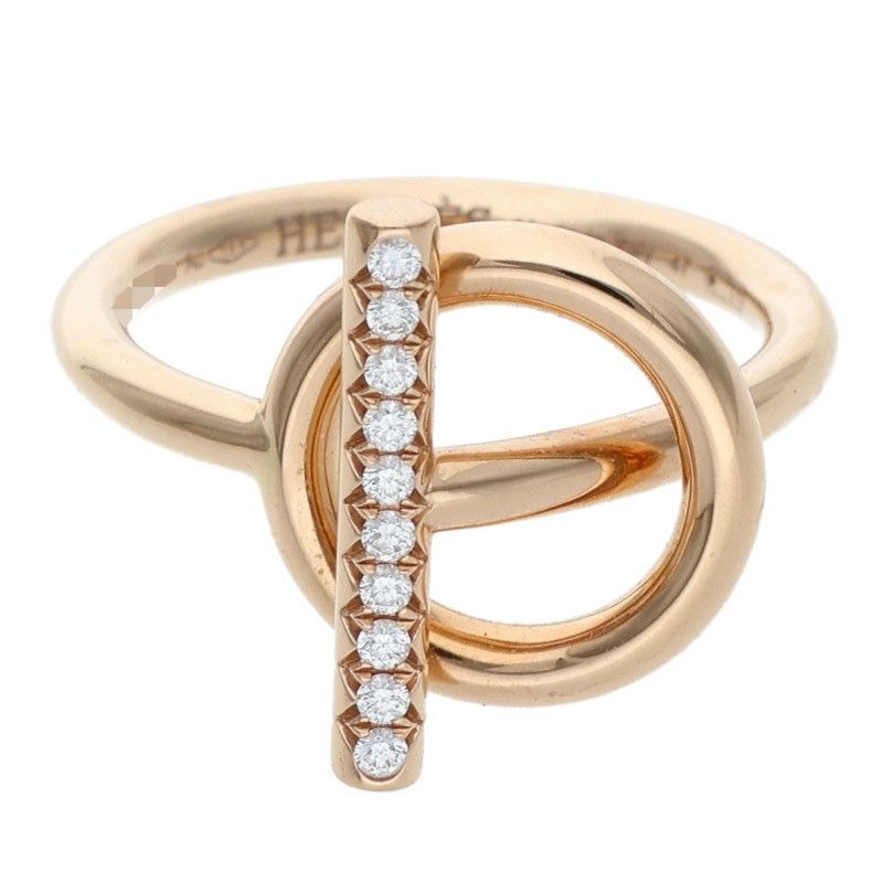 Hermes Echappee PM 18k Pink Gold Pave Diamond Ring