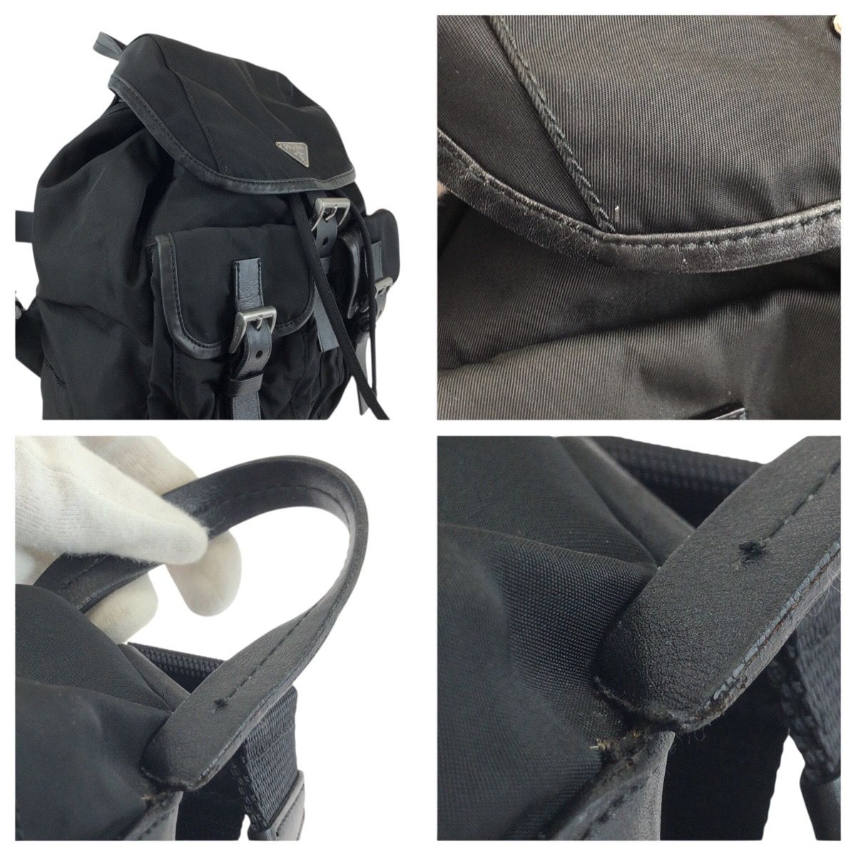 Prada Tessuto Black Silver Nylon Leather Backpack — view 5