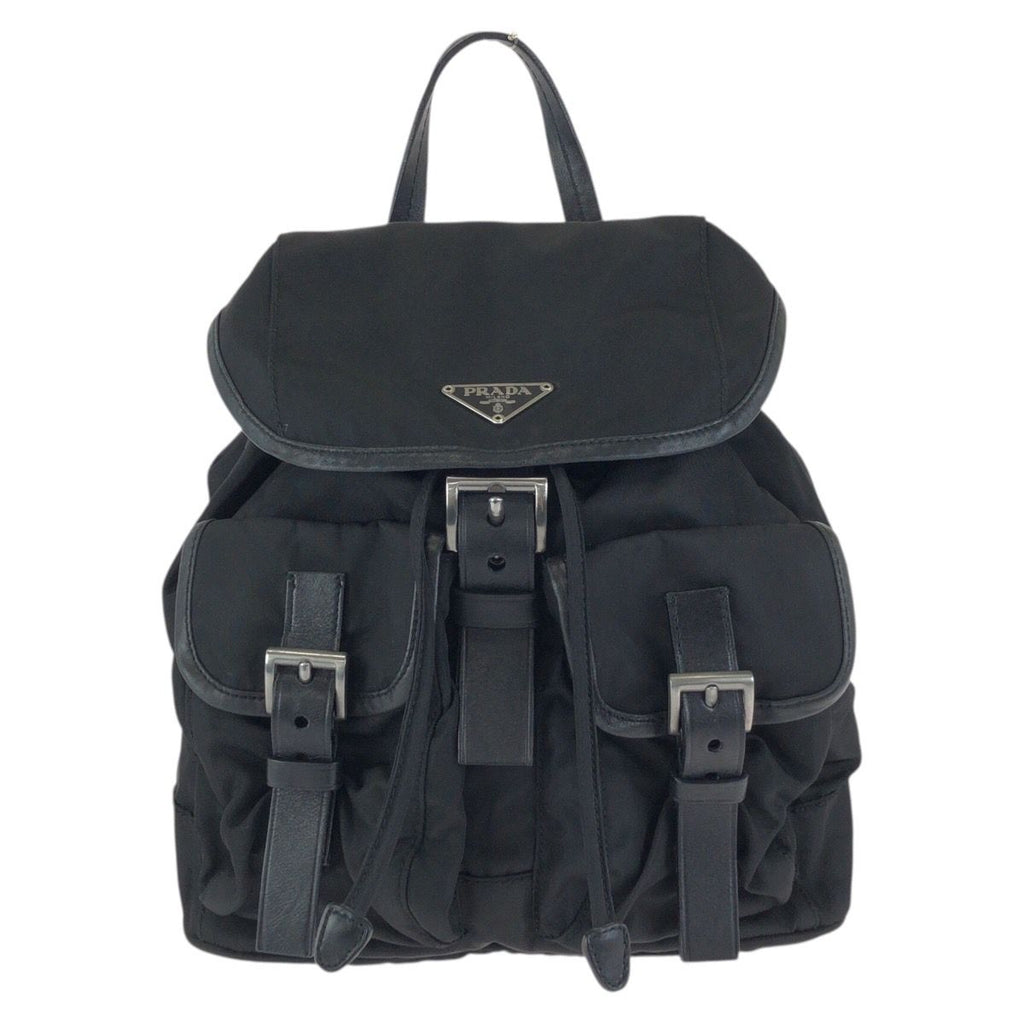 Prada Tessuto Black Silver Nylon Leather Backpack
