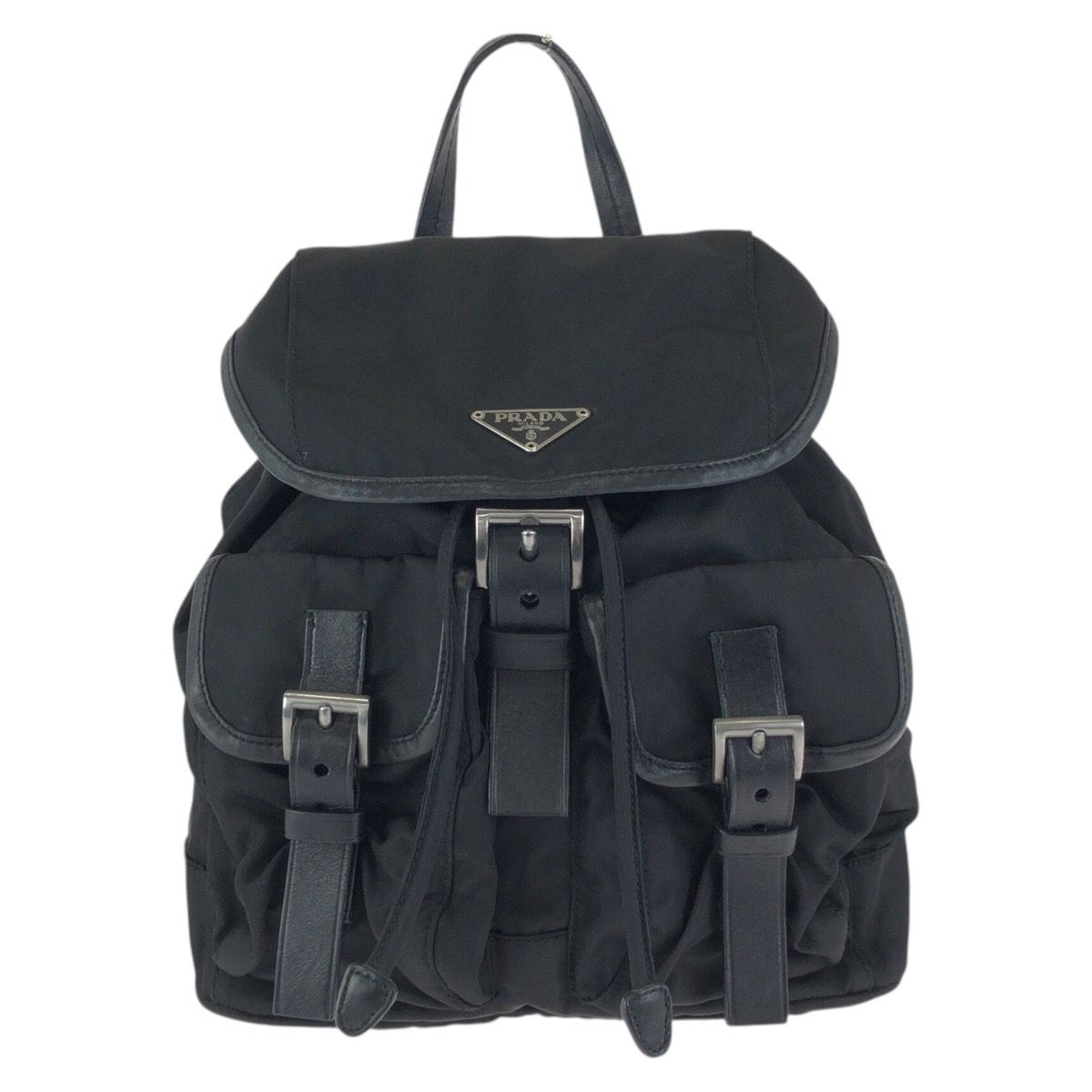 Prada Tessuto Black Silver Nylon Leather Backpack