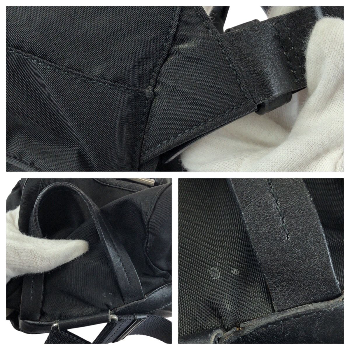Prada Tessuto Black Silver Nylon Leather Backpack — view 6