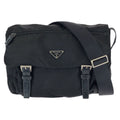 Prada Tessuto Black Silver Nylon Leather Shoulder