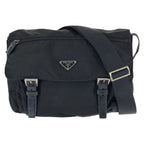 Prada Tessuto Black Silver Nylon Leather Shoulder