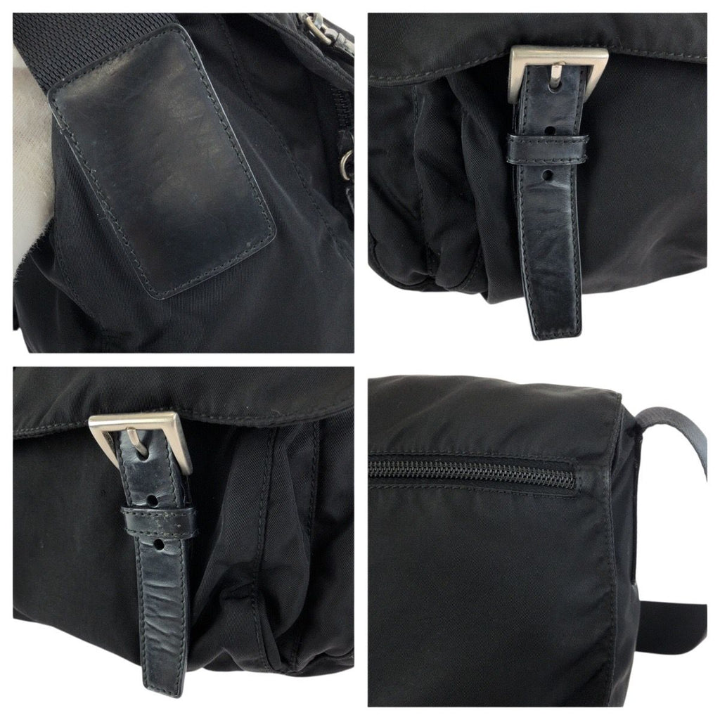 Prada Tessuto Black Silver Nylon Leather Shoulder — view 5
