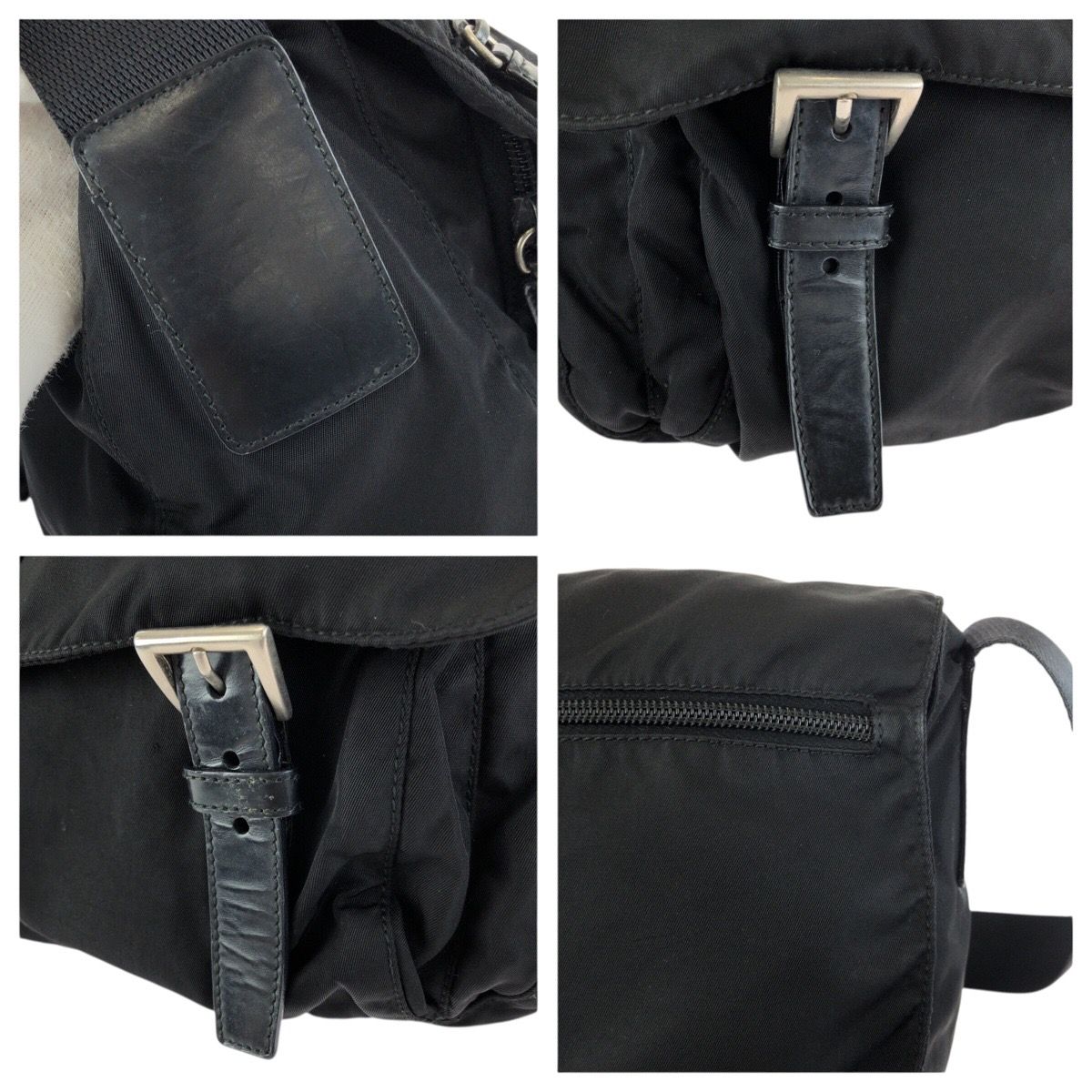 Prada Tessuto Black Silver Nylon Leather Shoulder — view 5