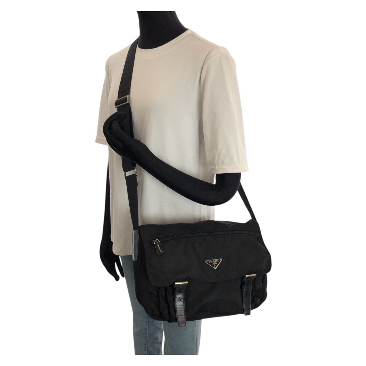 Prada Tessuto Black Silver Nylon Leather Shoulder — view 7