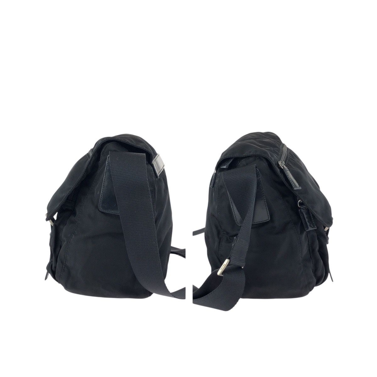 Prada Tessuto Black Silver Nylon Leather Shoulder — view 8